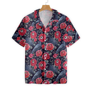 Raven And Red Rose Halloween Darkness Hawaiian Shirt,Hawaiian Shirt Gift, Christmas Gift