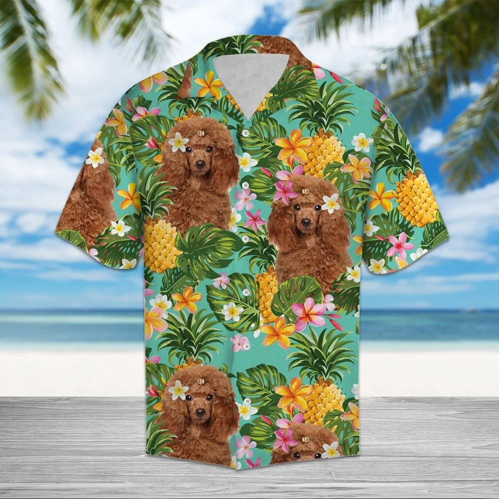 Cute Poodle With Pineapples And Flowers Design Hawaiian Shirt, Hawaiian Shirt Gift, Christmas Gift