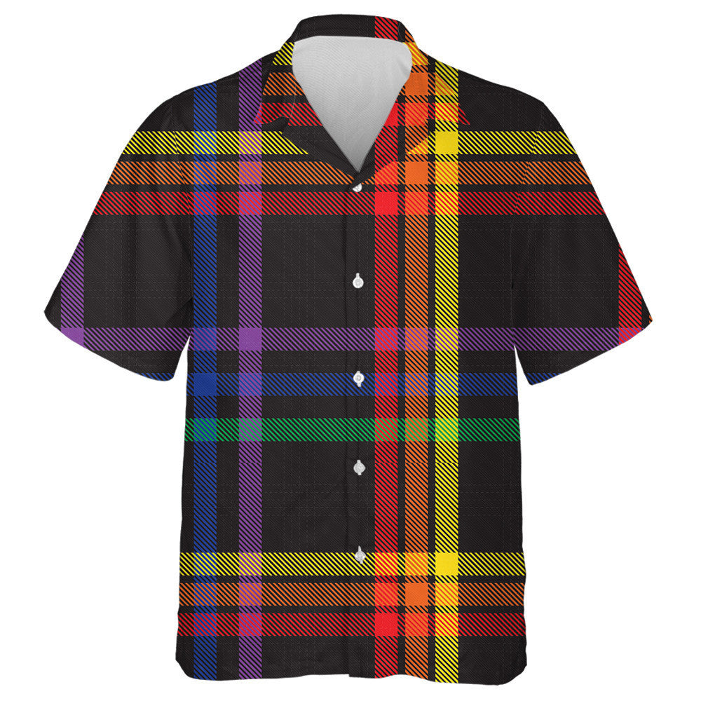 Rainbow Glen Plaid Textured On Black Background Hawaiian Shirt, Hawaiian Shirt Gift, Christmas Gift