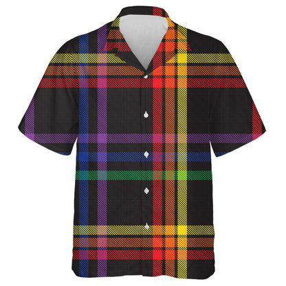 Rainbow Glen Plaid Textured On Black Background Hawaiian Shirt, Hawaiian Shirt Gift, Christmas Gift