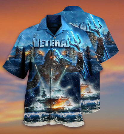 Veteran And Ocean In The Storm Design Hawaiian Shirt, Hwaiian For Gift