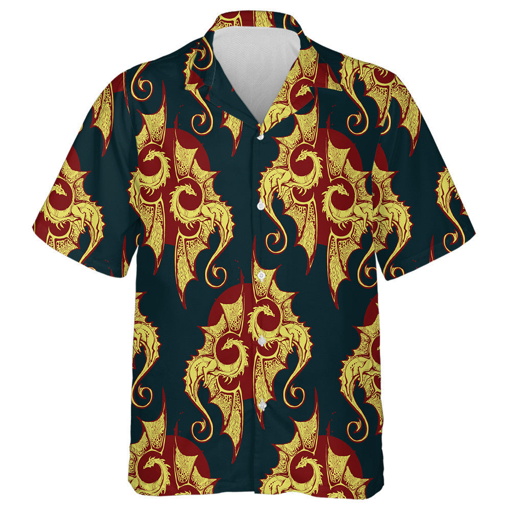 Vintage Style Background With Gold Dragons Hawaiian Shirt, Hwaiian For Gift