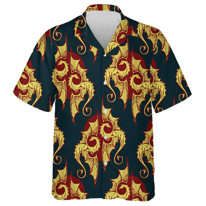 Vintage Style Background With Gold Dragons Hawaiian Shirt, Hwaiian For Gift
