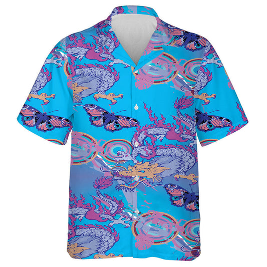 Asian Dragon And Butterfly Vintage Style Hawaiian Shirt, Hawaiian For Gift