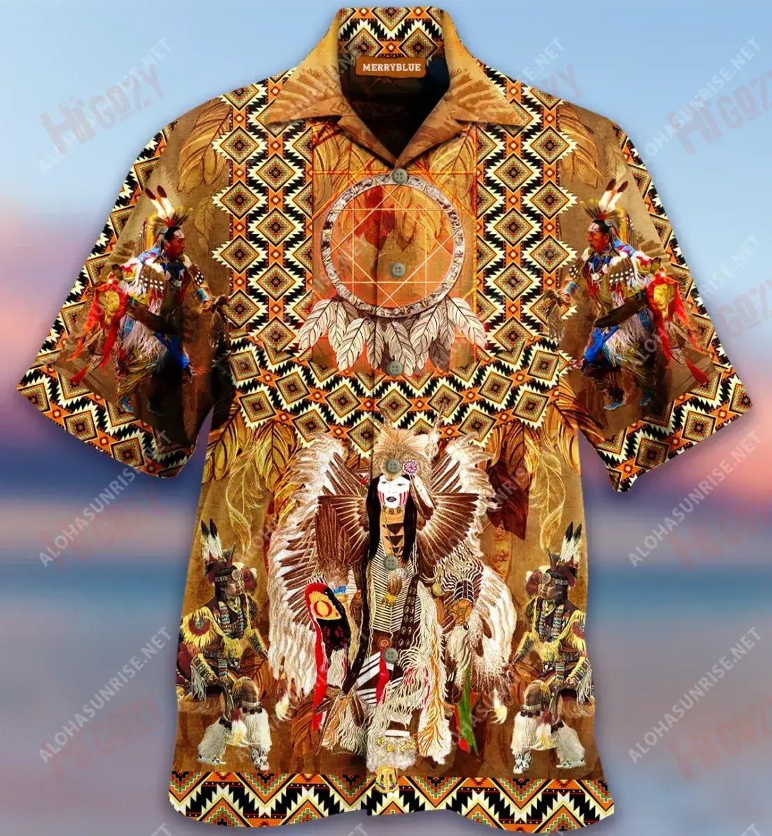 Proud Native American Powwow Vintage Short Sleeve Shirt Ocean Hawaiian T Shirts Tactical Hawaiian Shirt Hawaiian Shirts For Men, Hawaiian Shirt Gift, Christmas Gift