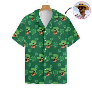 Handsome Face Happy Saint Patrick's Day Custom Photo Hawaiian Shirt, Hawaiian Shirt Gift, Christmas Gift