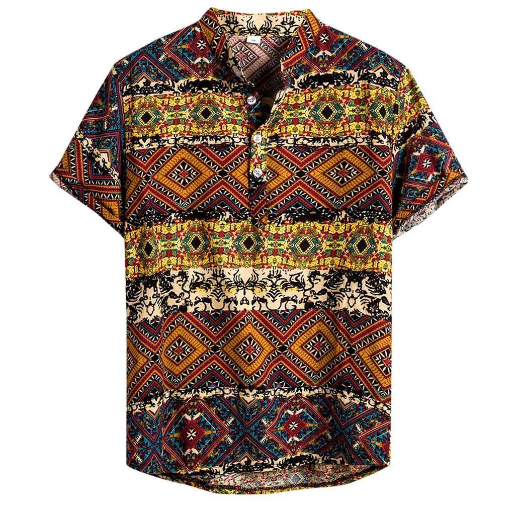 Warm Color Geometric Art Ethnic Hawaiian Shirt, Hwaiian For Gift