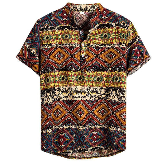 Warm Color Geometric Art Ethnic Hawaiian Shirt, Hwaiian For Gift