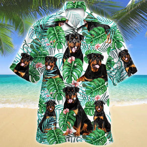 Rottweiler Dog Tropical Plant Monstera Leaves Pattern Hawaiian Shirt, Hawaiian Shirt Gift, Christmas Gift