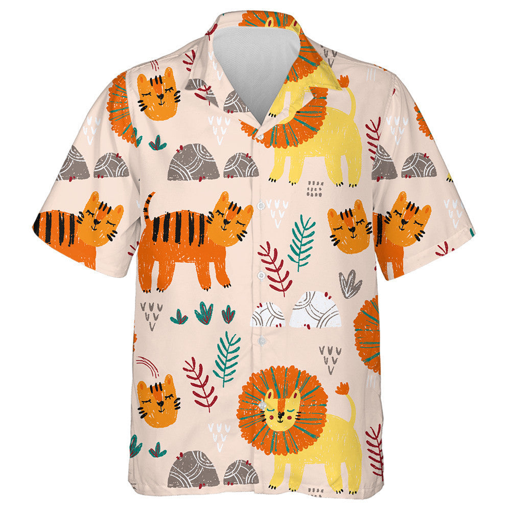 Cute Children Lion With Leaves And Mountain Hawaiian Shirt, Hawaiian Shirt Gift, Christmas Gift