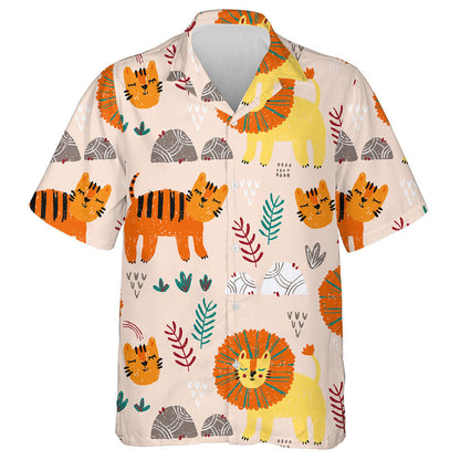 Cute Children Lion With Leaves And Mountain Hawaiian Shirt, Hawaiian Shirt Gift, Christmas Gift