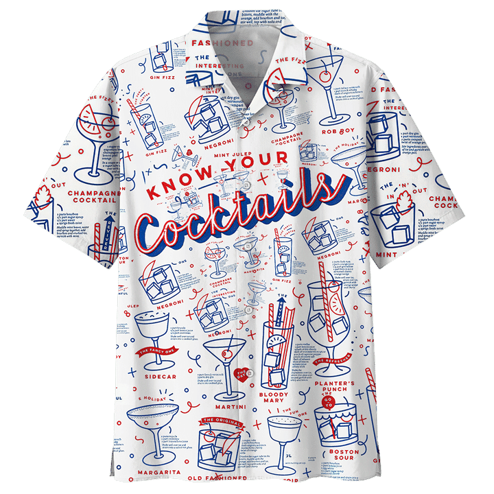 Cocktail On White Background Pattern Hawaiian Shirt, Hawaiian For Gift