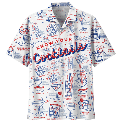 Cocktail On White Background Pattern Hawaiian Shirt, Hawaiian For Gift