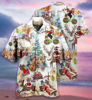 Cool Black Cat Under Christmas Day Vintage Style Design Hawaiian Shirt, Hawaiian Shirt, Christmas Gift