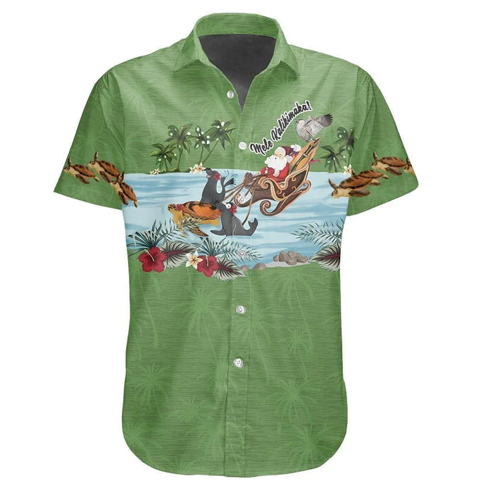 Hawaiian Shirt Christmas Monk Seal Lovely Green Background, Hawaiian Shirt Gift, Christmas Gift