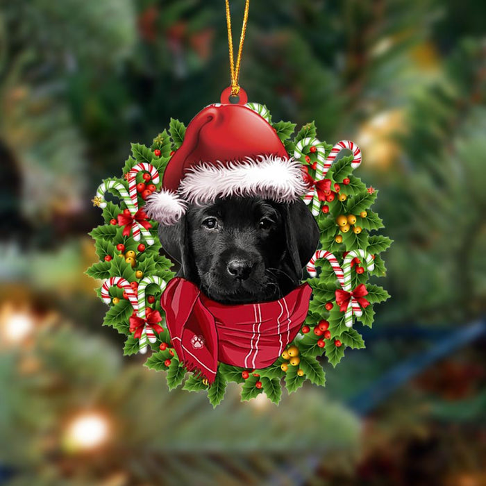 BLACK Labrador Pup-Xmas Bandana Hanging Christmas Plastic Hanging Ornament, Christmas Ornament Gift, Christmas Gift, Christmas Decoration
