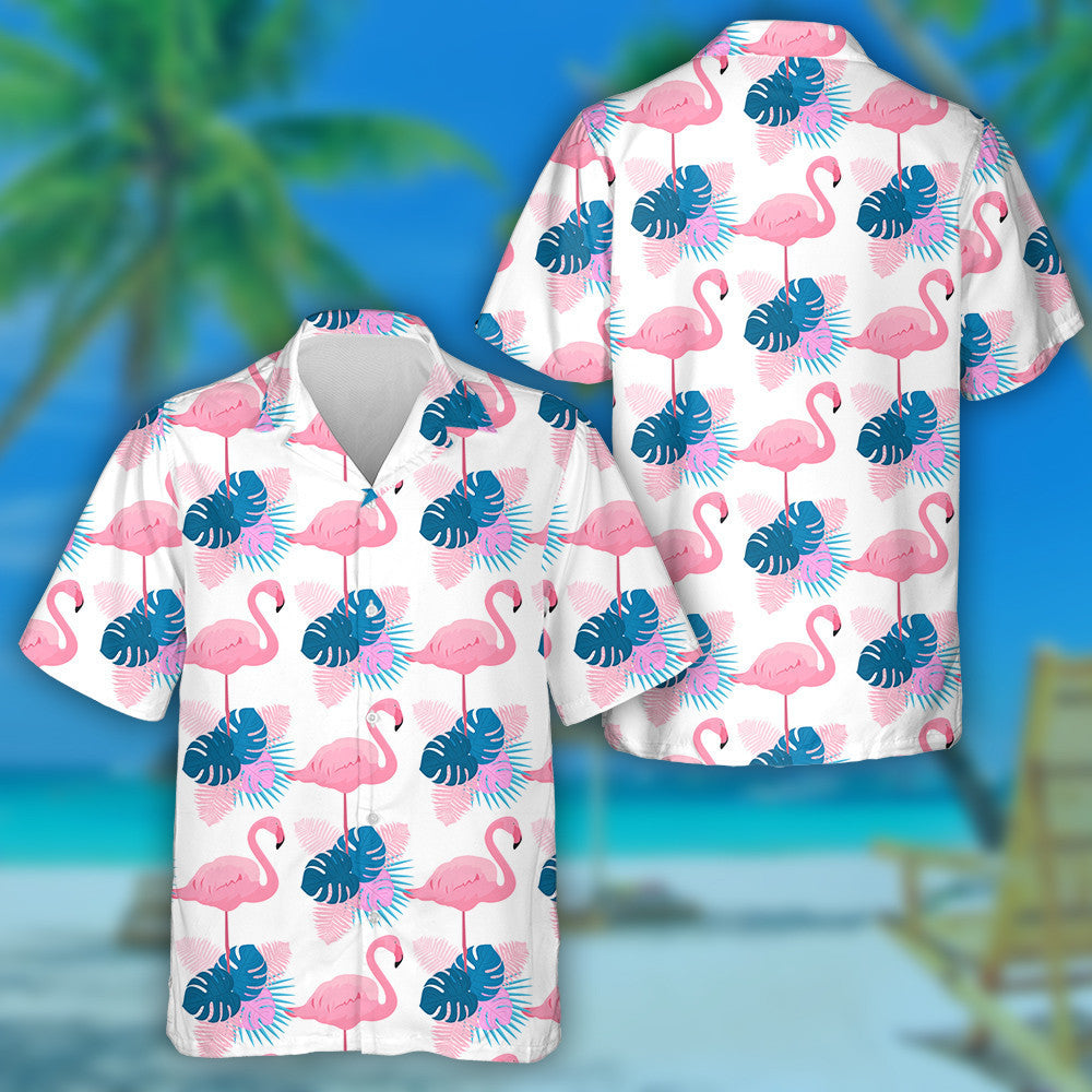 Graceful Flamingos Monstera Fern And Palm Leaves Hawaiian Shirt, Hawaiian Shirt Gift, Christmas Gift