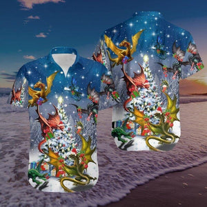 Amazing Dragons Merry Christmas Magic Design Hawaiian Shirt, Hawaiian Shirt Gift, Christmas Gift