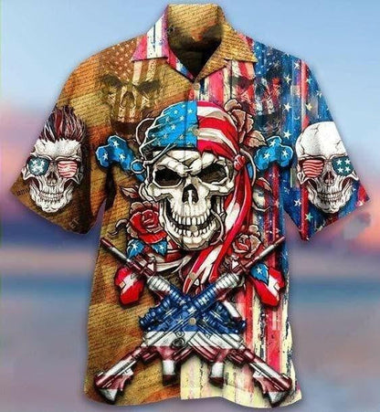 Patriotic Flower Skull Crazy Background Design Hawaiian Shirt,Hawaiian Shirt Gift, Christmas Gift