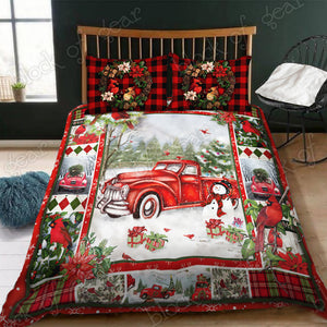 Christmas Red Truck Snowy Cardinals Bedding Set Bedroom Set Bedlinen 3D ,Bedding Christmas Gift,Bedding Set Christmas