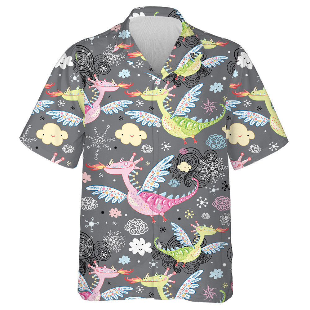 Beautiful Colorful Dragon With Cloud On Grey Hawaiian Shirt, Hawaiian Shirt Gift, Christmas Gift