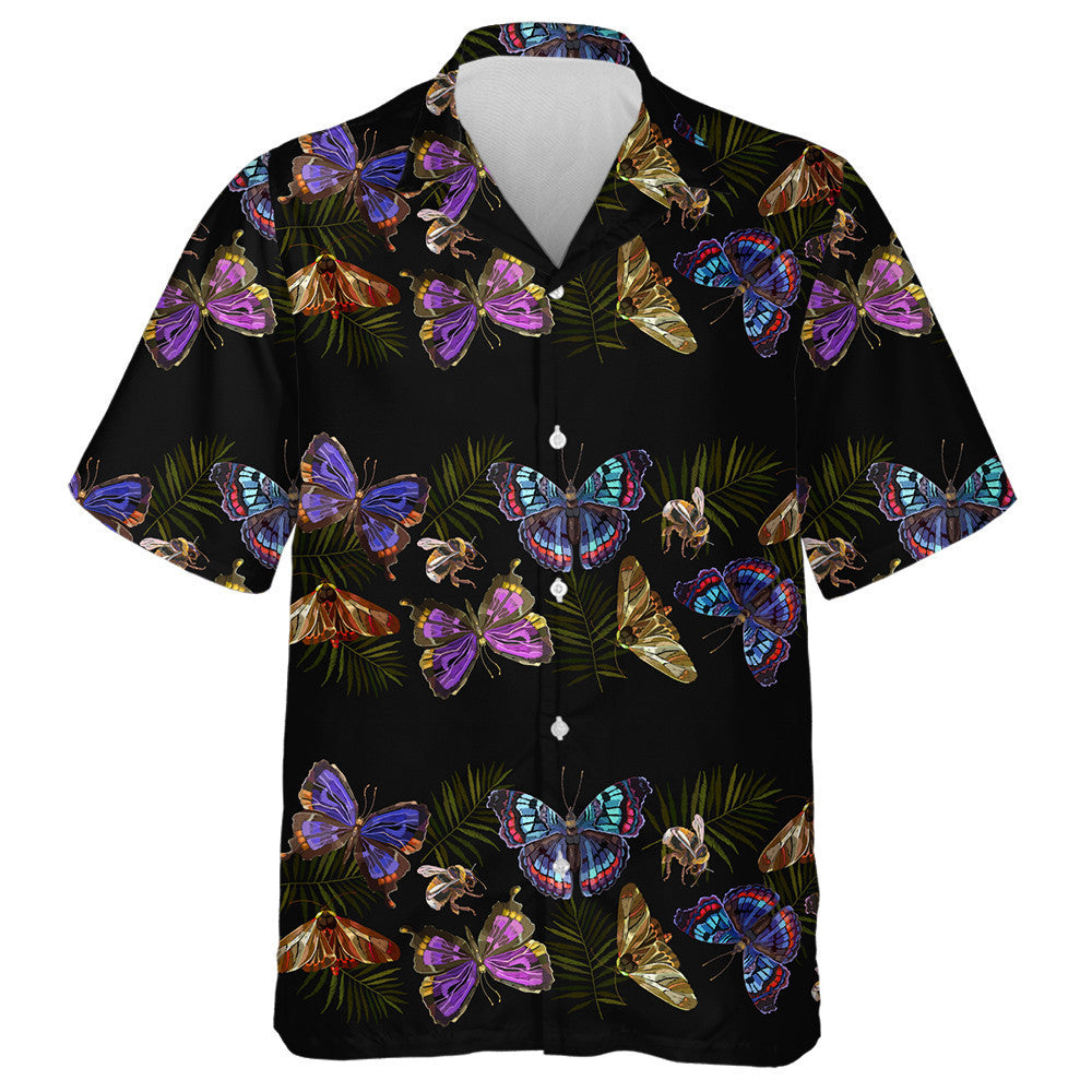 Hand Drawn Butterflies And Bumble Bee Hawaiian Shirt, Hawaiian For Gift