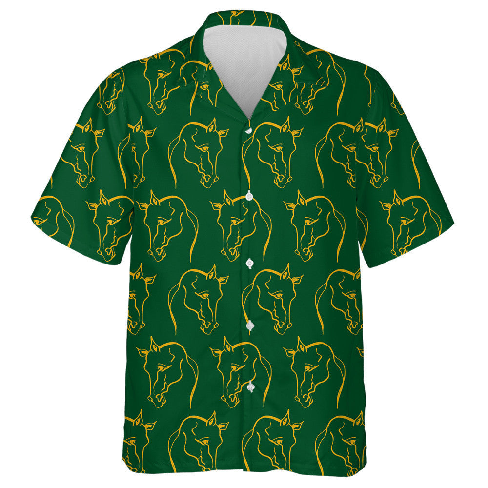 Hand Drawing Abstract Horse Head On Green Hawaiian Shirt, Hawaiian Shirt Gift, Christmas Gift