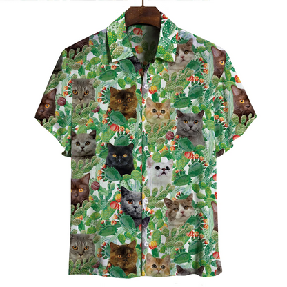 For Men And Women, British Shorthair Cat And Cactus Hawaiian Shirt  Crazy Funny Hawaiian Shirt  Vintage Hawaiian Shirt, Hawaiian Shirt Gift, Christmas Gift