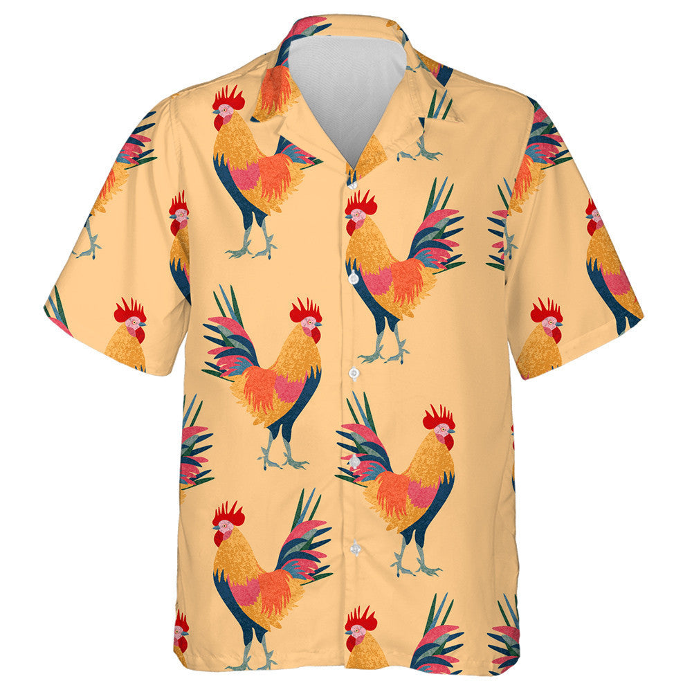 Multicolored Beautiful Chicken Rooster On Light Background Hawaiian Shirt, Hawaiian Shirt Gift, Christmas Gift
