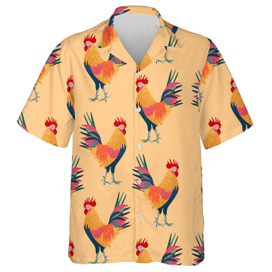Multicolored Beautiful Chicken Rooster On Light Background Hawaiian Shirt, Hawaiian Shirt Gift, Christmas Gift