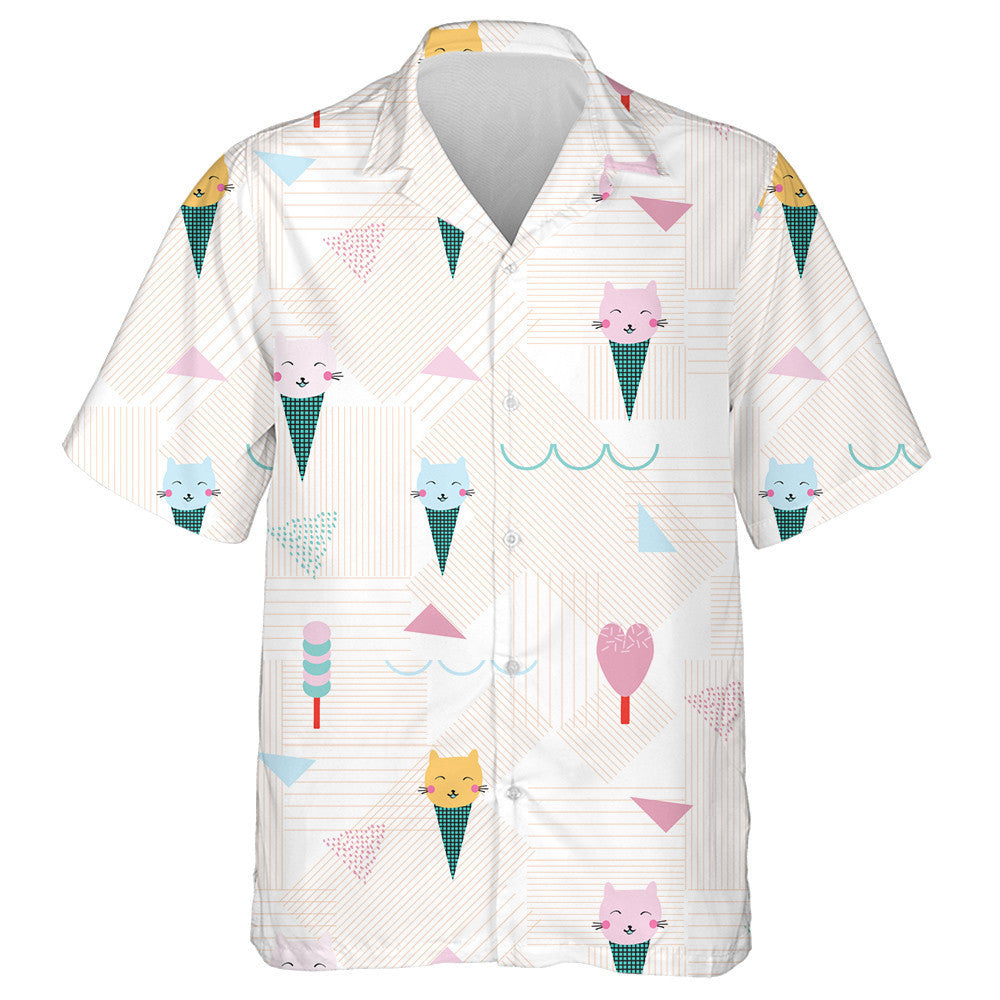 Green Ice Cream Cones With Cute Cats Hawaiian Shirt, Hawaiian Shirt Gift, Christmas Gift