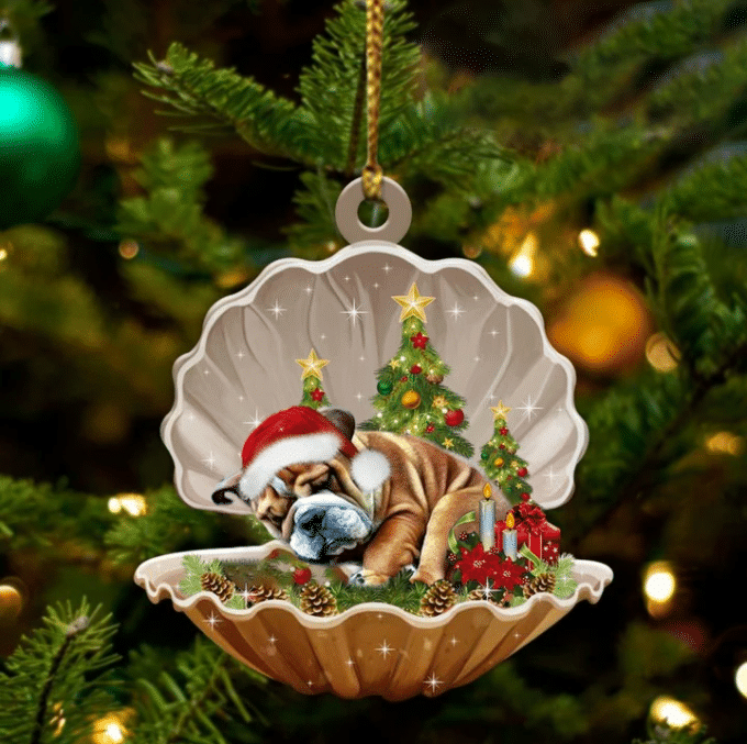 Bulldog Sleeping In Pearl Dog Christmas Ornament Flat Acrylic, Christmas Shape Ornament, Happy Christmas Ornament, Happy Christmas Ornament, Christmas Gift, Christmas Decoration