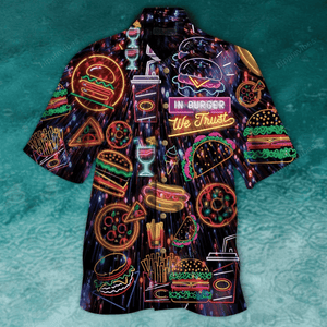 A Tasty Burger Neon Style Black Theme Hawaiian Shirt, Hawaiian Shirt Gift, Christmas Gift