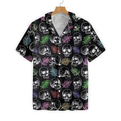 Skulls And Colorful Palm Leaves Pattern Hawaiian Shirt,Hawaiian Shirt Gift, Christmas Gift