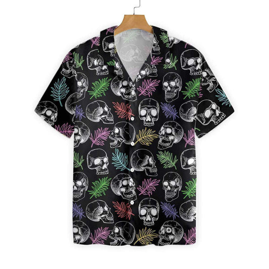 Skulls And Colorful Palm Leaves Pattern Hawaiian Shirt,Hawaiian Shirt Gift, Christmas Gift