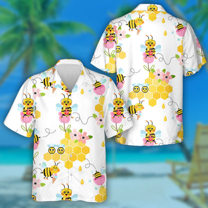 Natural Summer Flying Bees In Flower Garden Hawaiian Shirt, Hawaiian Shirt Gift, Christmas Gift