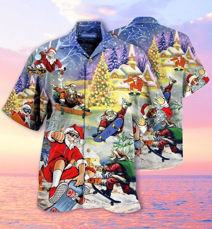 Funny Design Hawaiian Shirt Santa Jumping On Skateboard Christmas, Hawaiian Shirt Gift, Christmas Gift