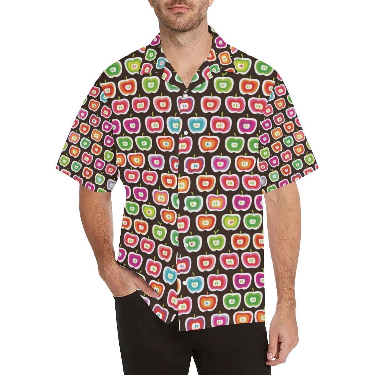 Colorful Apple Pattern Men's All Over Print Hawaiian Aloha Shirt Hawaiian Shorts Beach Short Sleeve, Hwaiian For Gift