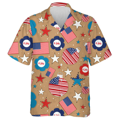 Brown Theme With Flag Ornaments And Flowers Hawaiian Shirt, Hawaiian For Gift