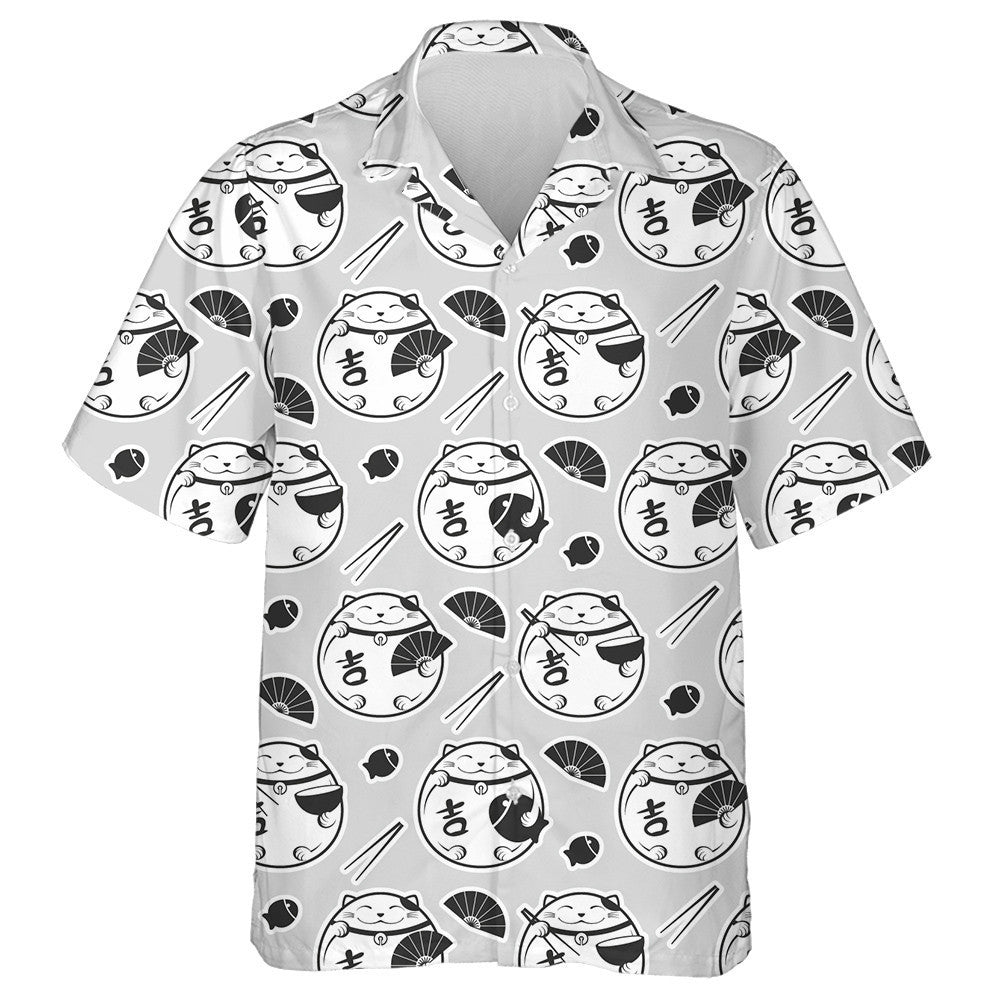 Lucky Maneki Neko Cat Fish And Chopsticks Hawaiian Shirt, Hawaiian Shirt Gift, Christmas Gift
