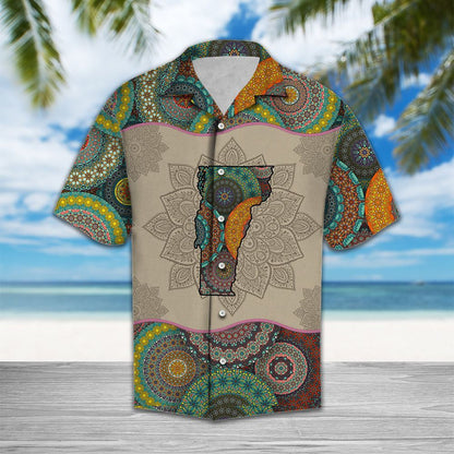 Vermont Mandala Print Vintage Style Hawaiian Shirt, Hwaiian For Gift