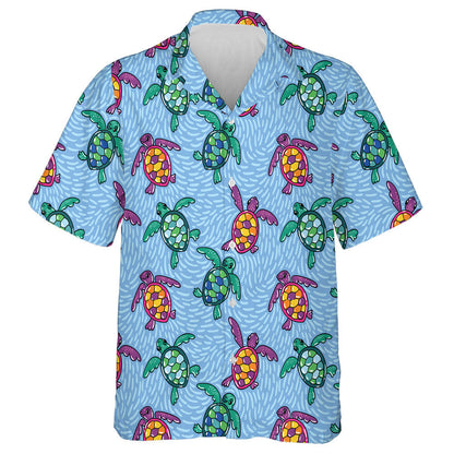 Ocean Turtles Blue Ethnic Hand Drawn Hawaiian Shirt,Hawaiian Shirt Gift, Christmas Gift