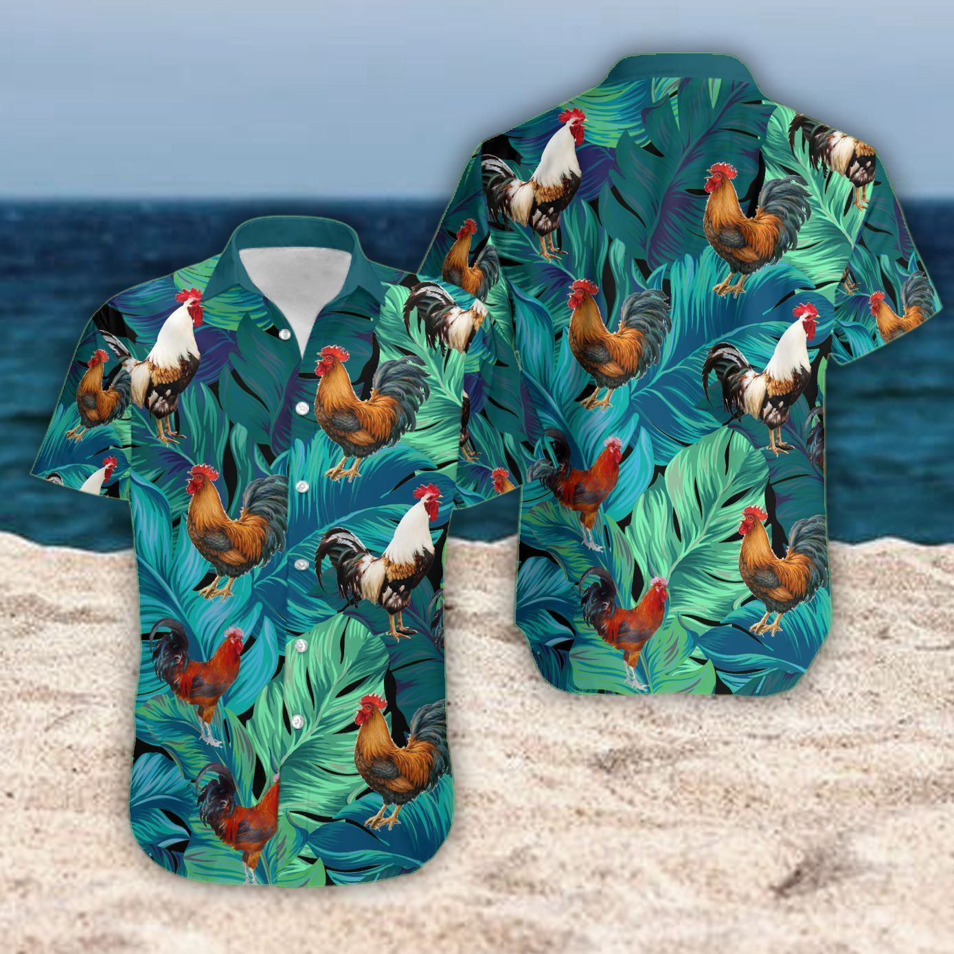 Beautiful Chicken Tropical Leave Pattern Hawaiian Shirt, Hawaiian For Gift
