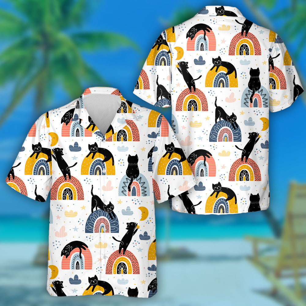 Cait Dubh Agus Bogha Báistí Ar Chúlra Bán Léine Haváí, Bronntanas Léine Haváíais, Bronntanas Nollag