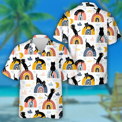 Cait Dubh Agus Bogha Báistí Ar Chúlra Bán Léine Haváí, Bronntanas Léine Haváíais, Bronntanas Nollag