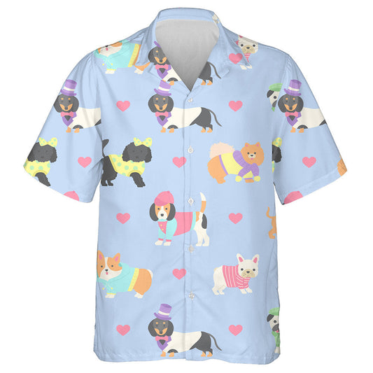Cute Dogs Wearing Clothes On Blue Hawaiian Shirt,Hawaiian Shirt Gift, Christmas Gift