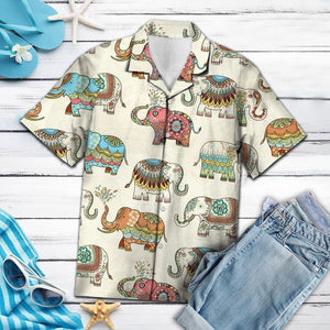 Colorful Mandala Elephant In Beige Hawaiian Shirt, Hawaiian For Gift