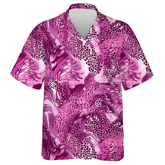 Theme Pink Leopard Butterflies On Dark Hawaiian Shirt,Hawaiian Shirt Gift, Christmas Gift