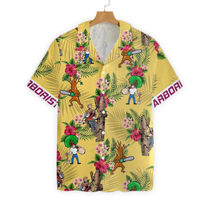 Arborist Pattern On Yellow Background Design Hawaiian Shirt, Hawaiian For Gift