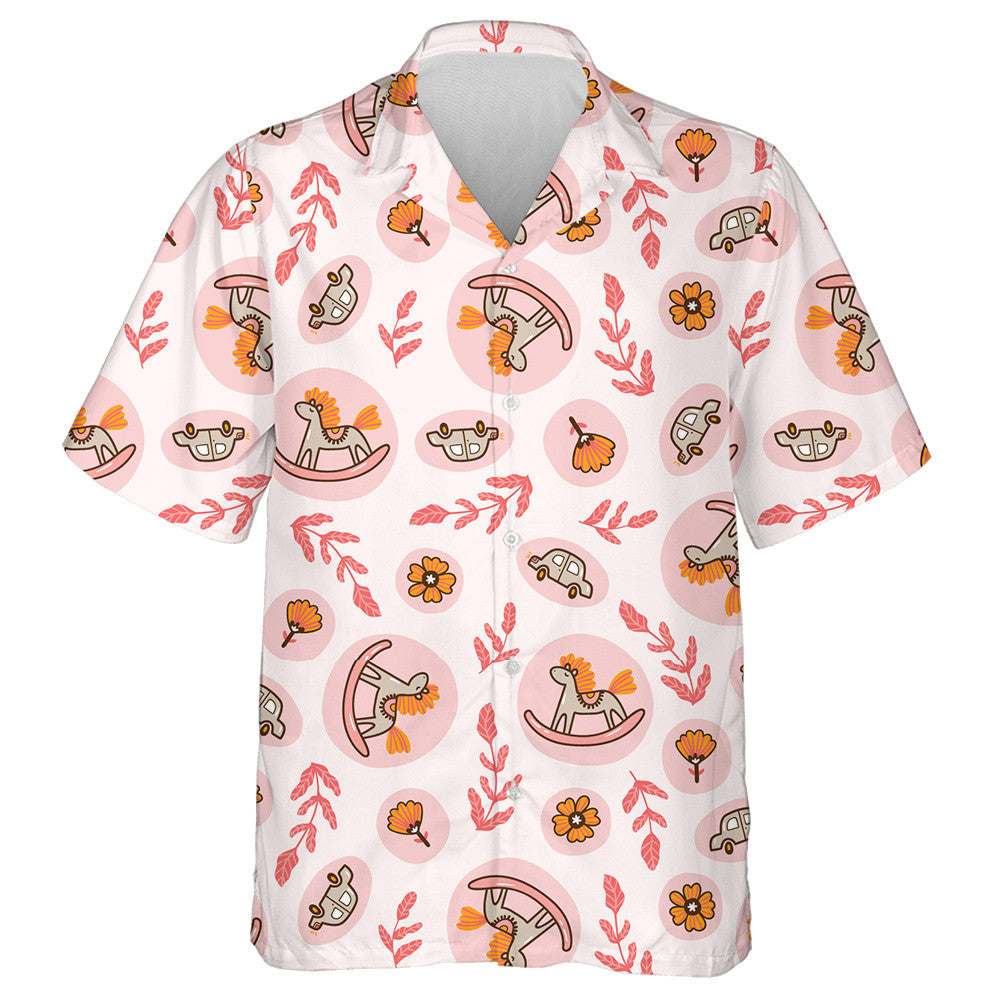 Capaill Rocking Agus Gluaisteáin Bréagán Ar an gCúlra Bándearg Léine Haváís, Bronntanas Léine Haváíais, Bronntanas Nollag